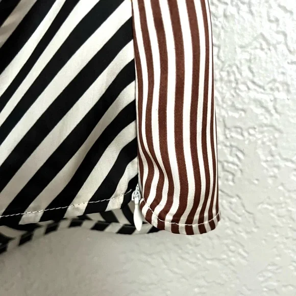 MNG Mango Brown Yellow Black White Stripes Padded shoulder Casual Blouse Tops 6 - Picture 8 of 8